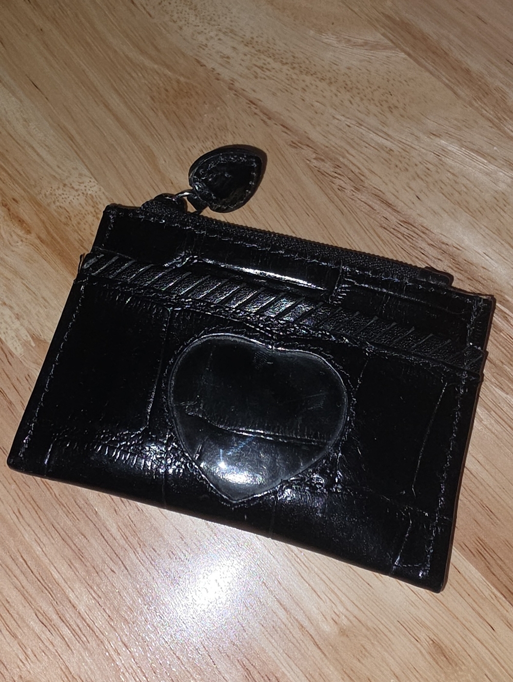 Vintage Brighton Leather Croc Embossed Coin Card Holder Heart ID Window